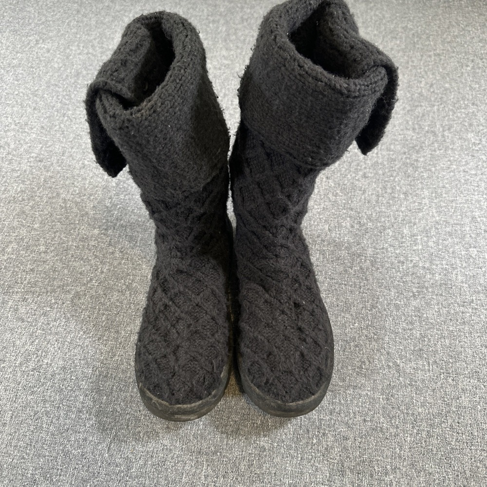 UGG Australia Cable Knit Tall Boots Black Women's Size 8 US Wool Blend 3066